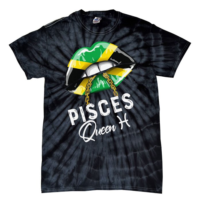 Jamaica Pisces Queen Zodiac Birthday Jamaican Wo Lips Tie-Dye T-Shirt