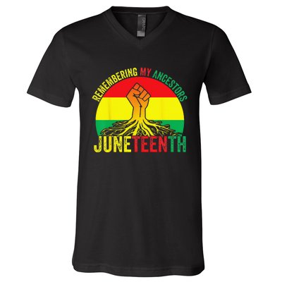 Juneteenth Pride Remembering My Ancestors Black Freedom V-Neck T-Shirt