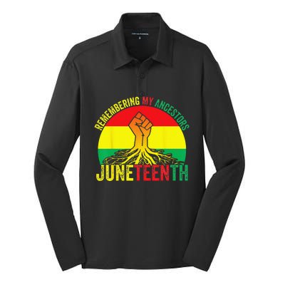 Juneteenth Pride Remembering My Ancestors Black Freedom Silk Touch Performance Long Sleeve Polo