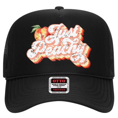 Just Peachy Retro 70s Georgia Peaches Summer Fruit High Crown Mesh Back Trucker Hat