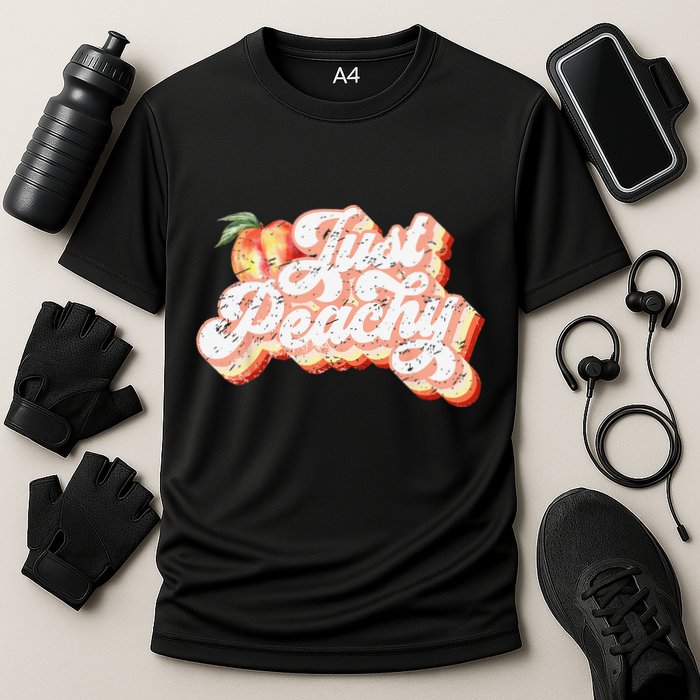 Just Peachy Retro 70s Georgia Peaches Summer Fruit Cooling Performance Crew T-Shirt