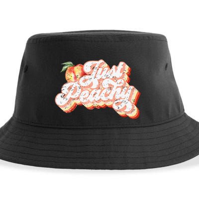 Just Peachy Retro 70s Georgia Peaches Summer Fruit Sustainable Bucket Hat