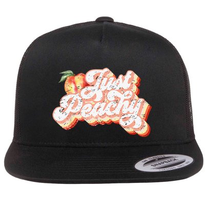 Just Peachy Retro 70s Georgia Peaches Summer Fruit Flat Bill Trucker Hat