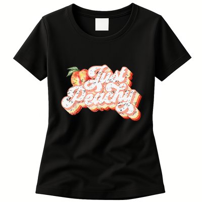 Just Peachy Retro 70s Georgia Peaches Summer Fruit Womens T-Shirt