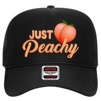 Just Peachy Retro 70s Georgia Summer Fruit Hippie Peaches High Crown Mesh Back Trucker Hat