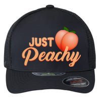 Just Peachy Retro 70s Georgia Summer Fruit Hippie Peaches Flexfit Unipanel Trucker Cap