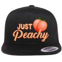 Just Peachy Retro 70s Georgia Summer Fruit Hippie Peaches Flat Bill Trucker Hat