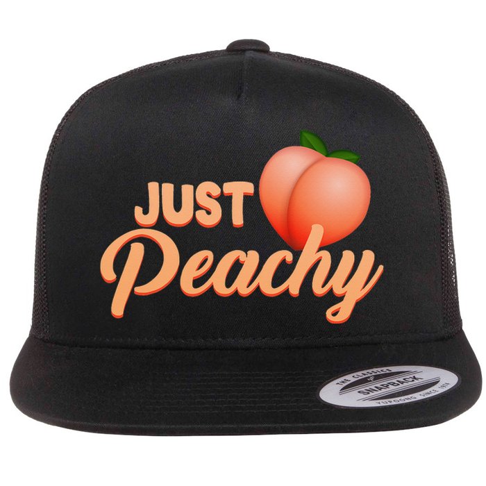 Just Peachy Retro 70s Georgia Summer Fruit Hippie Peaches Flat Bill Trucker Hat