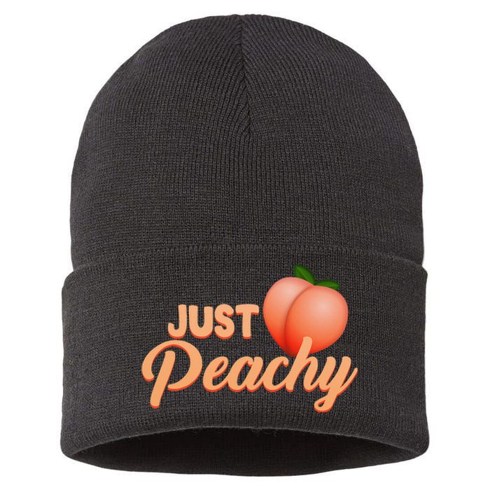 Just Peachy Retro 70s Georgia Summer Fruit Hippie Peaches Sustainable Knit Beanie