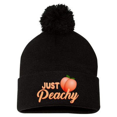 Just Peachy Retro 70s Georgia Summer Fruit Hippie Peaches Pom Pom 12in Knit Beanie