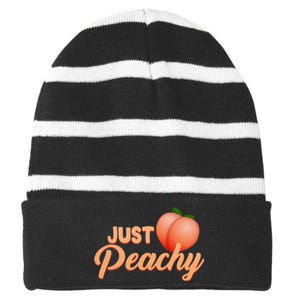 Just Peachy Retro 70s Georgia Summer Fruit Hippie Peaches Striped Beanie with Solid Band