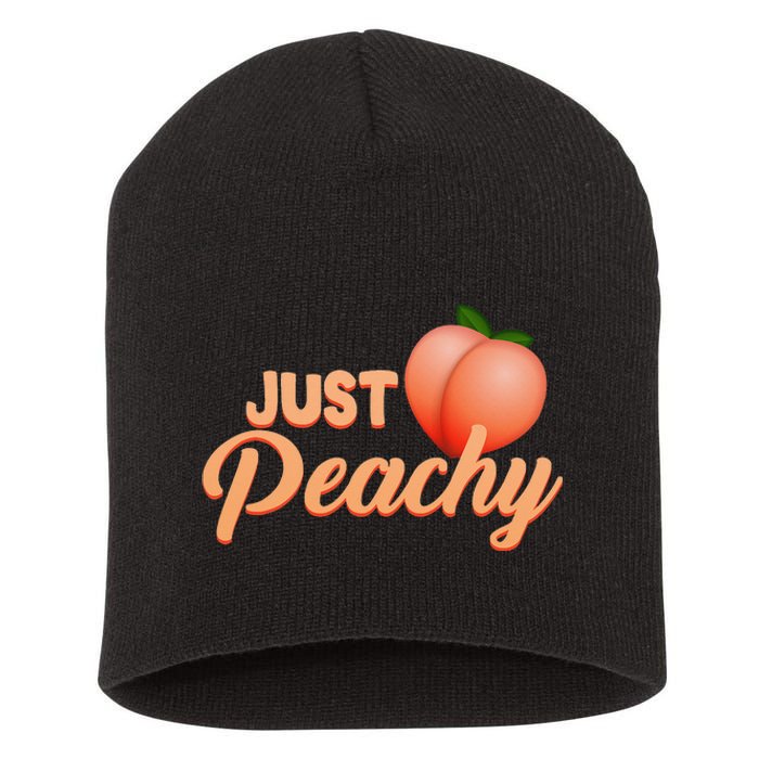 Just Peachy Retro 70s Georgia Summer Fruit Hippie Peaches Short Acrylic Beanie