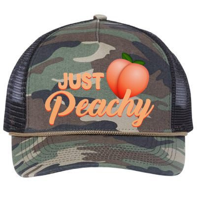 Just Peachy Retro 70s Georgia Summer Fruit Hippie Peaches Retro Rope Trucker Hat Cap