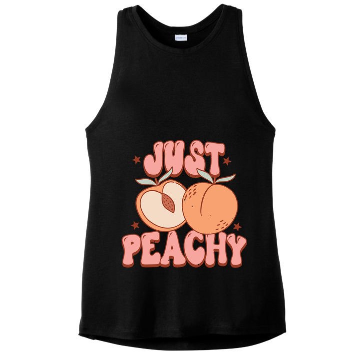 Just Peachy Retro 70s Georgia Peaches Summer Fruit Ladies PosiCharge Tri-Blend Wicking Tank