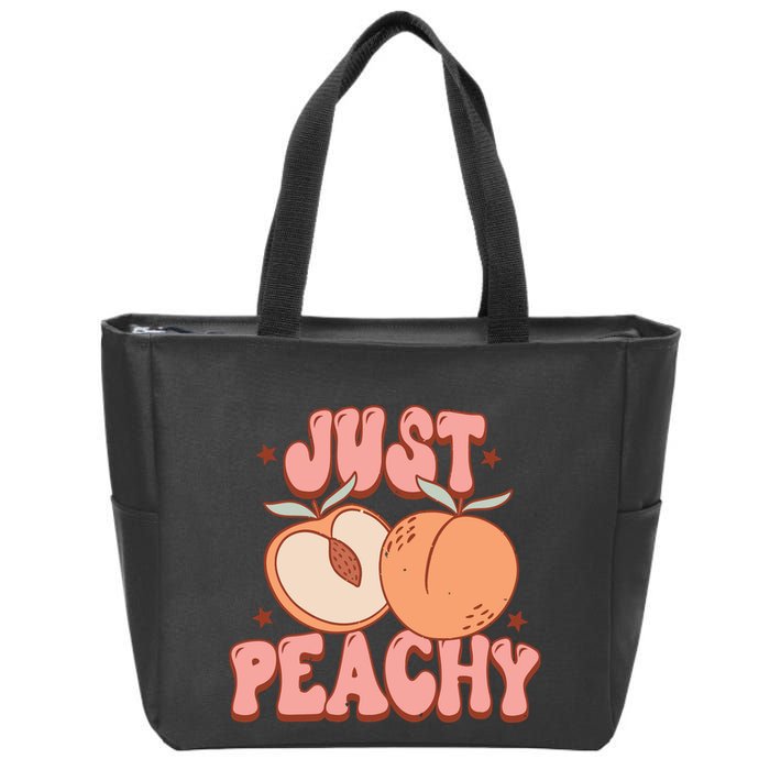 Just Peachy Retro 70s Georgia Peaches Summer Fruit Zip Tote Bag