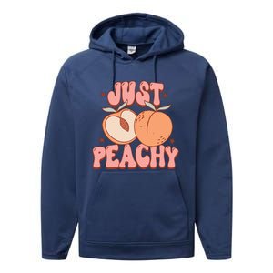 Just Peachy Retro 70s Georgia Peaches Summer Fruit Performance Fleece Hoodie