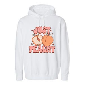 Just Peachy Retro 70s Georgia Peaches Summer Fruit Garment-Dyed Fleece Hoodie