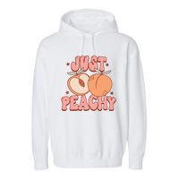 Just Peachy Retro 70s Georgia Peaches Summer Fruit Garment-Dyed Fleece Hoodie