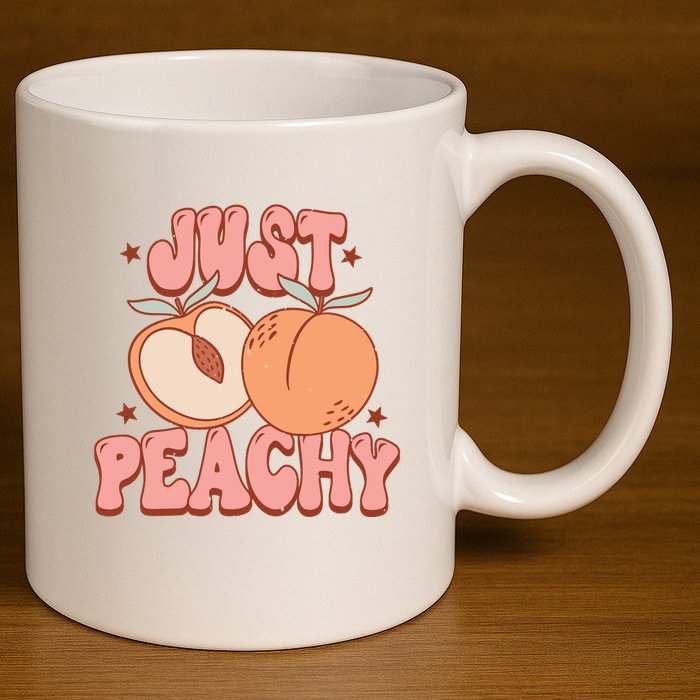 Just Peachy Retro 70s Georgia Peaches Summer Fruit 11oz C Handle Ceramic Mug
