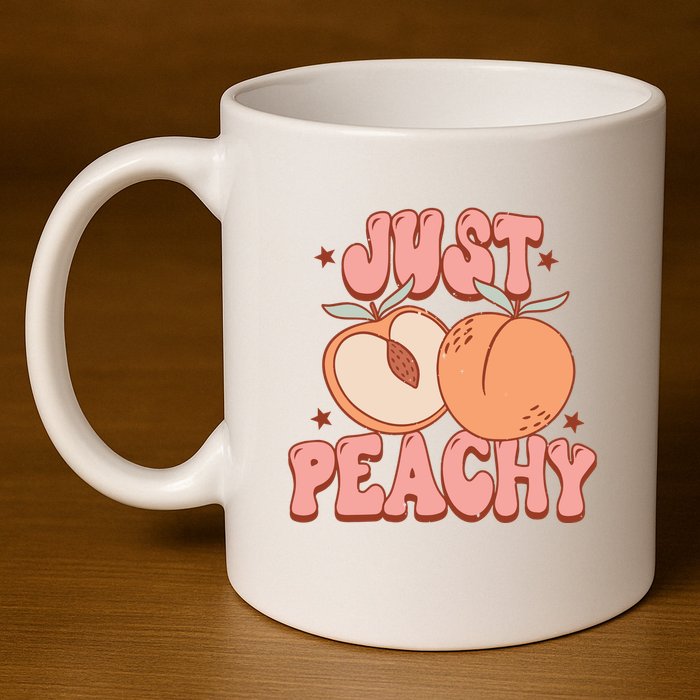 Just Peachy Retro 70s Georgia Peaches Summer Fruit 11oz C Handle Ceramic Mug