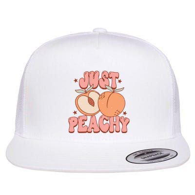 Just Peachy Retro 70s Georgia Peaches Summer Fruit Flat Bill Trucker Hat