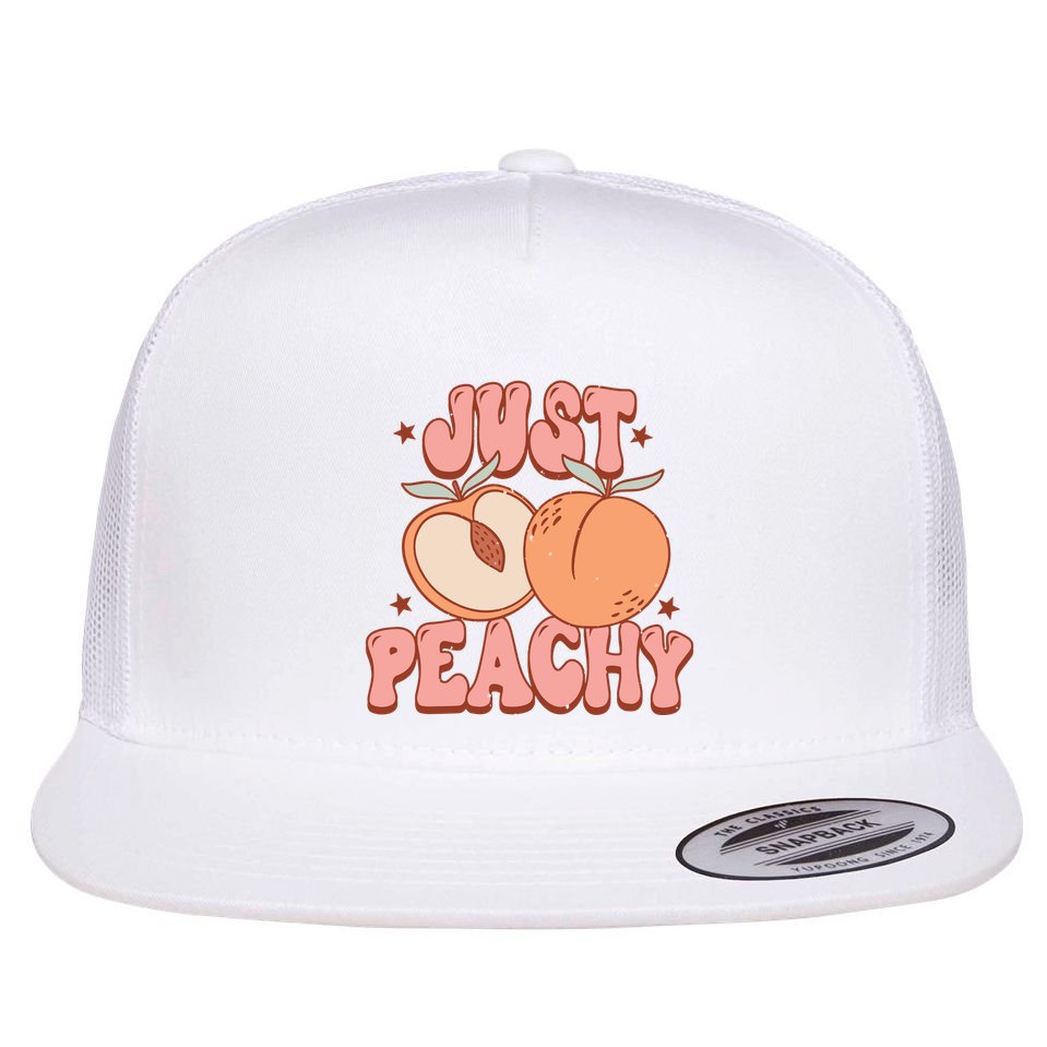 Just Peachy Retro 70s Georgia Peaches Summer Fruit Flat Bill Trucker Hat