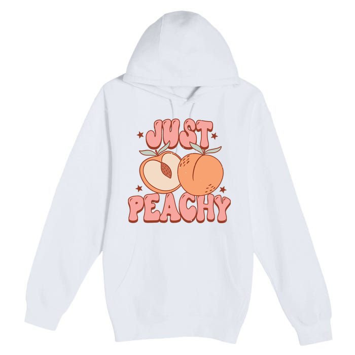 Just Peachy Retro 70s Georgia Peaches Summer Fruit Premium Pullover Hoodie