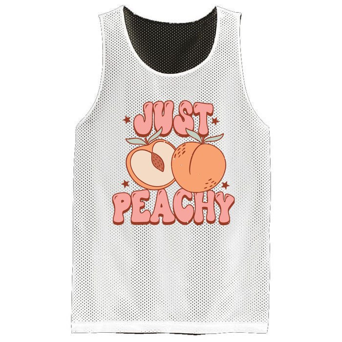 Just Peachy Retro 70s Georgia Peaches Summer Fruit Mesh Reversible Basketball Jersey Tank