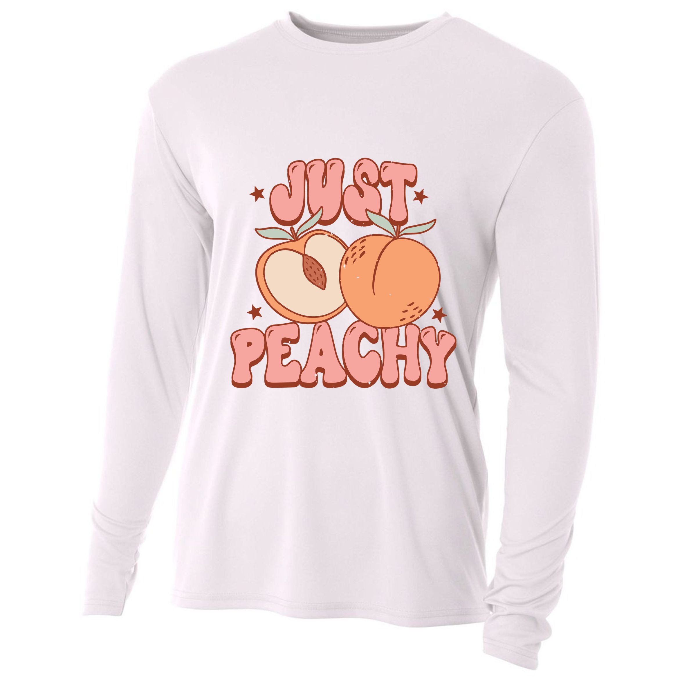 Just Peachy Retro 70s Georgia Peaches Summer Fruit Cooling Performance Long Sleeve Crew