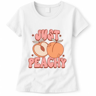 Just Peachy Retro 70s Georgia Peaches Summer Fruit Womens T-Shirt
