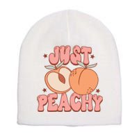 Just Peachy Retro 70s Georgia Peaches Summer Fruit Short Acrylic Beanie