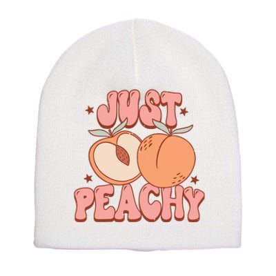 Just Peachy Retro 70s Georgia Peaches Summer Fruit Short Acrylic Beanie