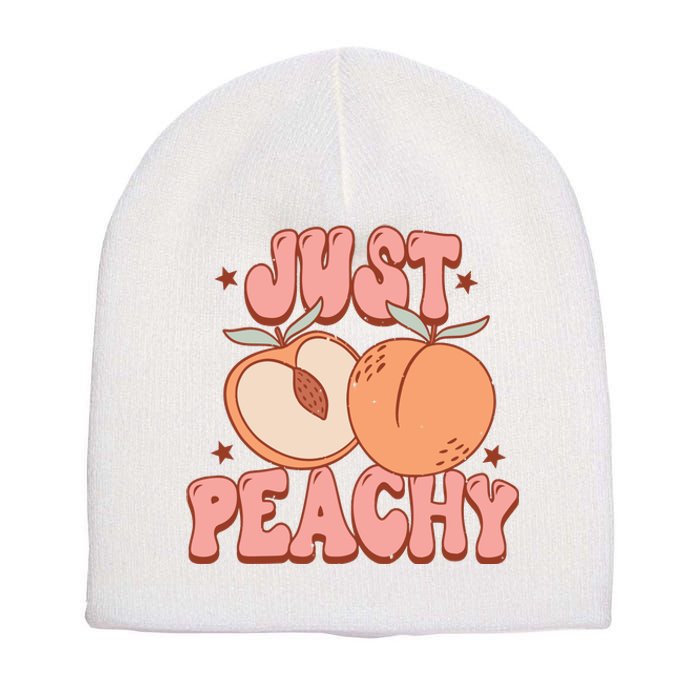 Just Peachy Retro 70s Georgia Peaches Summer Fruit Short Acrylic Beanie