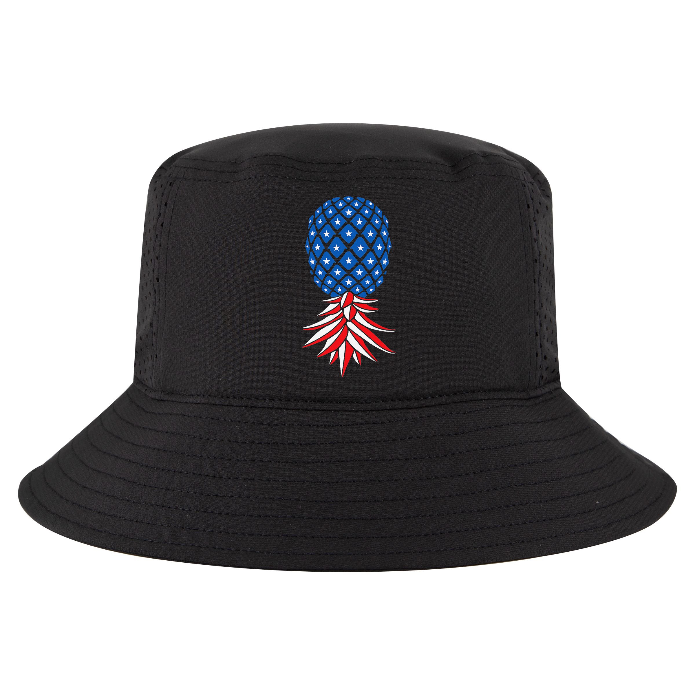 July Patriotic Red White Blue Upside Down Pineapple Swinger Cool Comfort Performance Bucket Hat