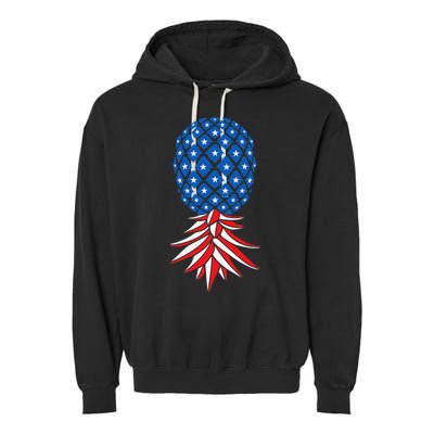 July Patriotic Red White Blue Upside Down Pineapple Swinger Garment-Dyed Fleece Hoodie