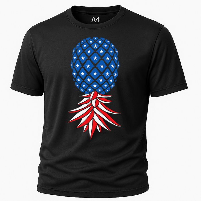 July Patriotic Red White Blue Upside Down Pineapple Swinger Cooling Performance Crew T-Shirt