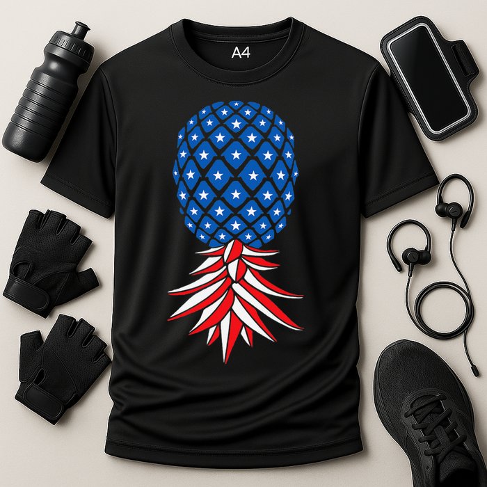 July Patriotic Red White Blue Upside Down Pineapple Swinger Cooling Performance Crew T-Shirt