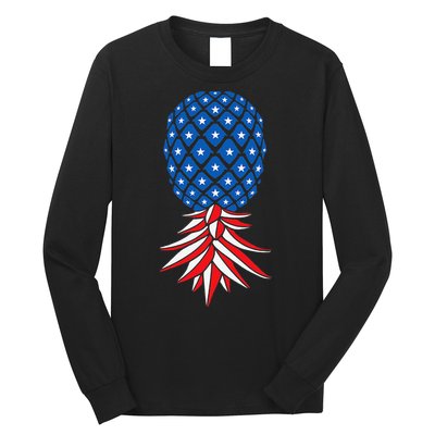July Patriotic Red White Blue Upside Down Pineapple Swinger Long Sleeve Shirt