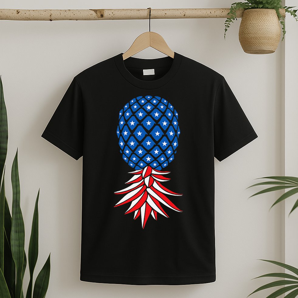 July Patriotic Red White Blue Upside Down Pineapple Swinger T-Shirt