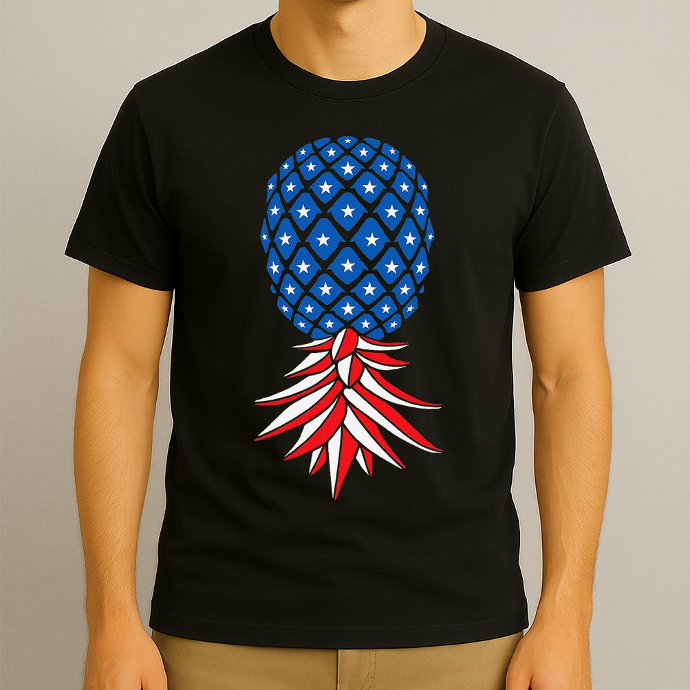July Patriotic Red White Blue Upside Down Pineapple Swinger T-Shirt