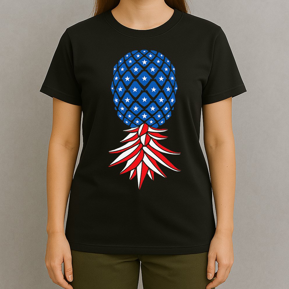 July Patriotic Red White Blue Upside Down Pineapple Swinger T-Shirt