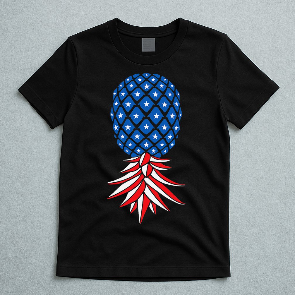 July Patriotic Red White Blue Upside Down Pineapple Swinger T-Shirt