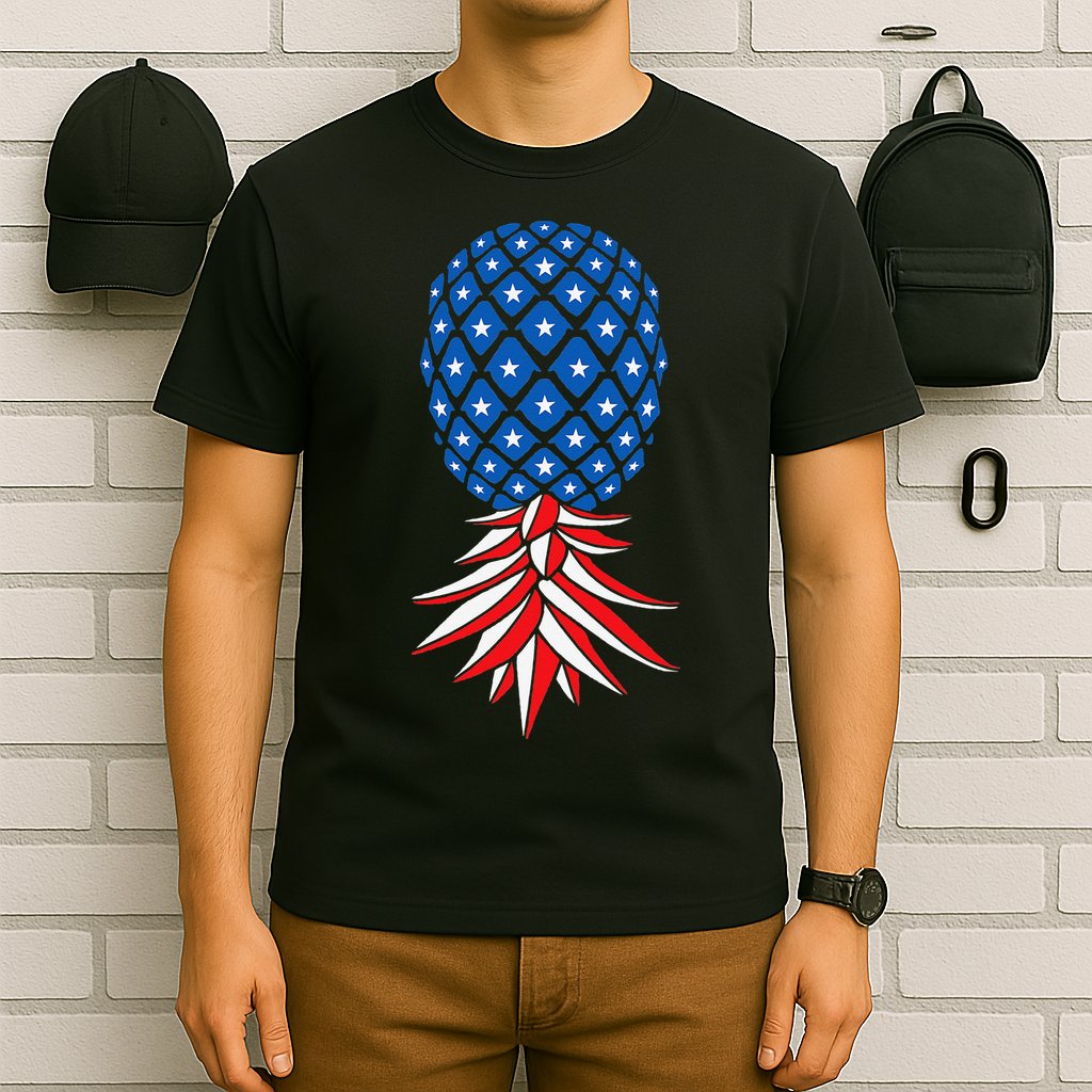 July Patriotic Red White Blue Upside Down Pineapple Swinger T-Shirt