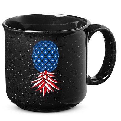 July Patriotic Red White Blue Upside Down Pineapple Swinger 15oz Campfire Ceramic Mug