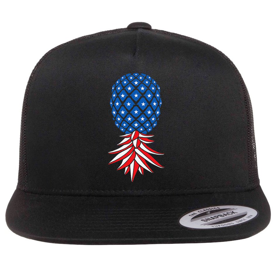 July Patriotic Red White Blue Upside Down Pineapple Swinger Flat Bill Trucker Hat