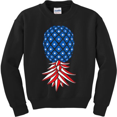 July Patriotic Red White Blue Upside Down Pineapple Swinger Kids Sweatshirt