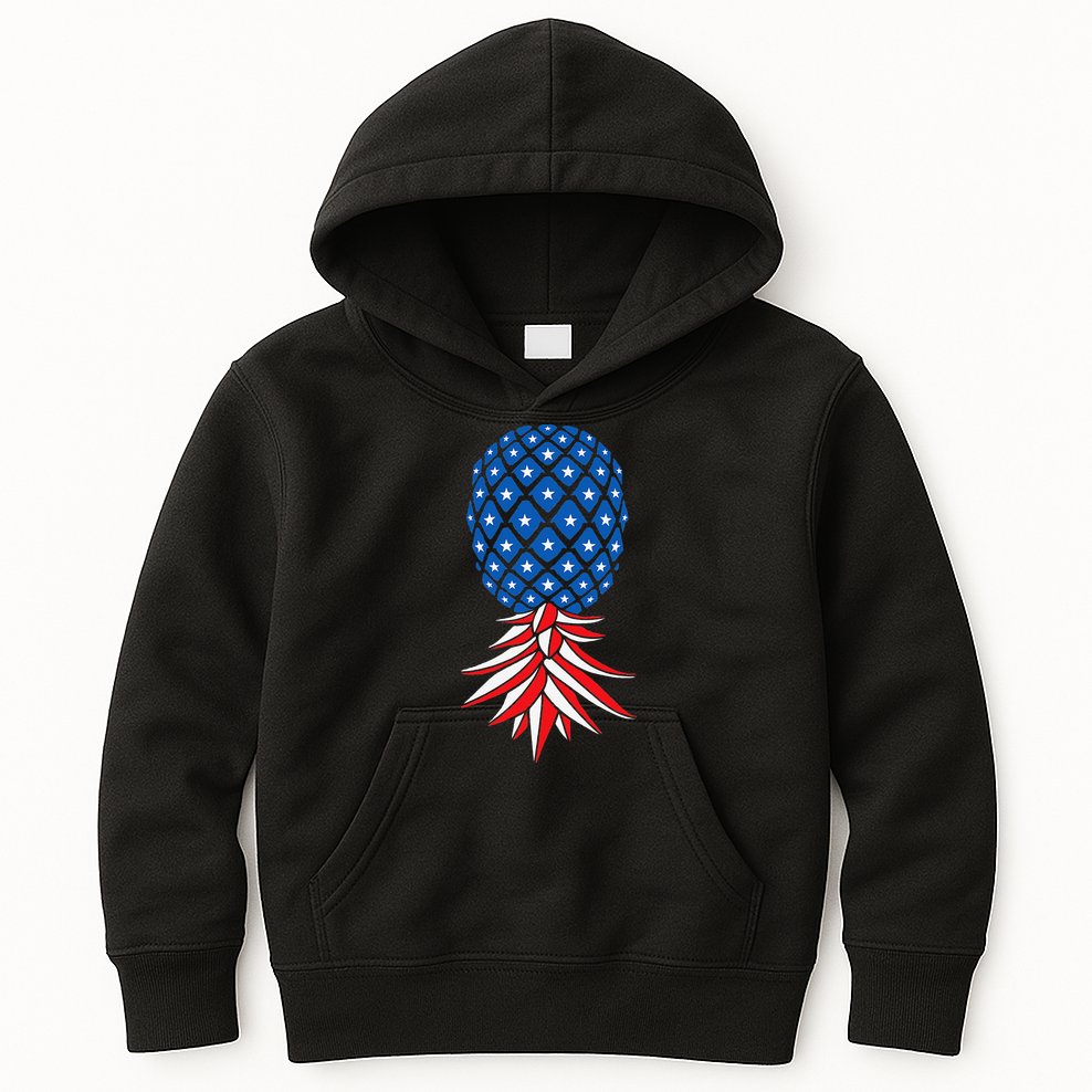 July Patriotic Red White Blue Upside Down Pineapple Swinger Kids Hoodie