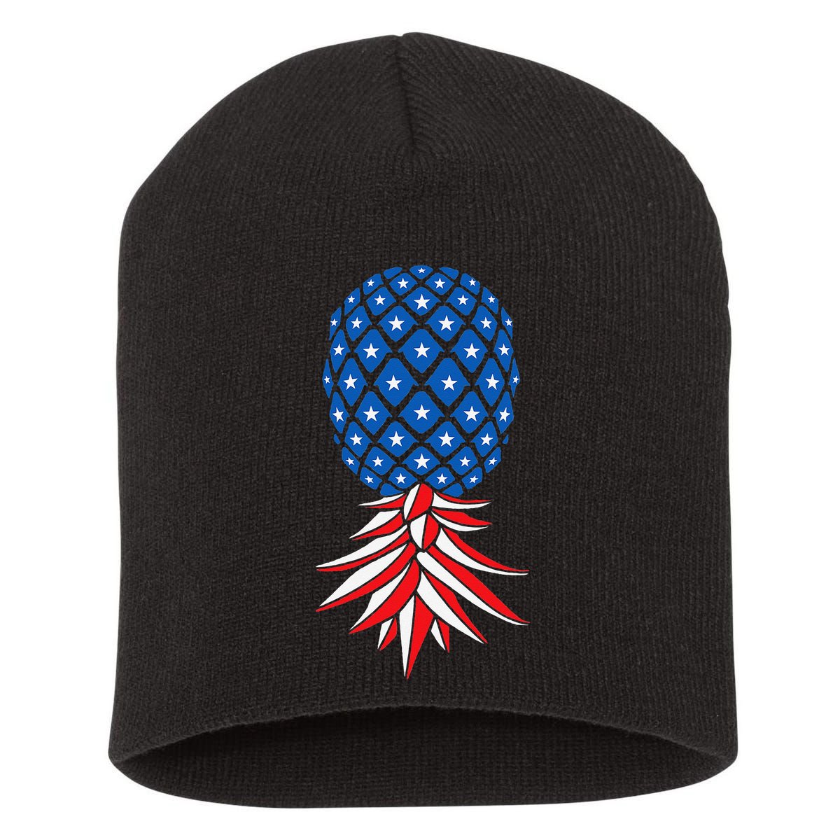 July Patriotic Red White Blue Upside Down Pineapple Swinger Short Acrylic Beanie