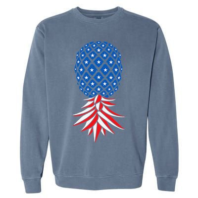 July Patriotic Red White Blue Upside Down Pineapple Swinger Garment-Dyed Sweatshirt