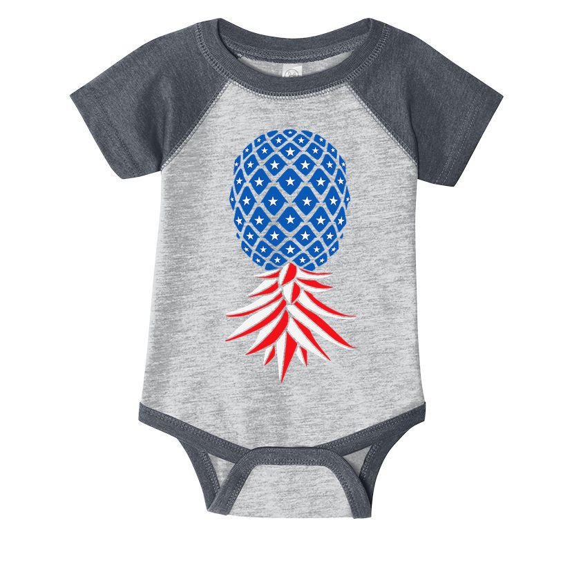 July Patriotic Red White Blue Upside Down Pineapple Swinger Infant Baby Jersey Bodysuit